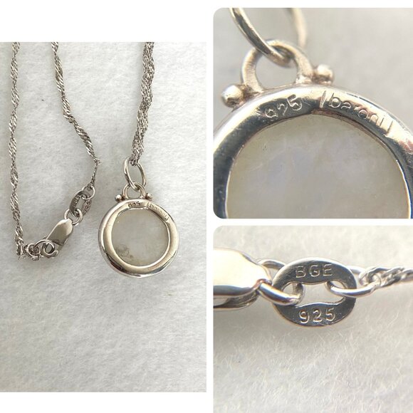 Sterling Silver 925 Baroni Round Moonstone Cabochon Pendant Necklace 18" Chain - Picture 10 of 16